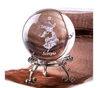 HDCRYSTALGIFTS 60mm 3D Constellation Crystal Ball Figurine Glass Laser Engraved Scorpion Crystal Ball with Stand Paperweights Glass Ball Ornaments Decorations Gifts for Lovers