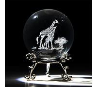 HDCRYSTALGIFTS 60mm 3D Laser Engraved Mom and Baby Giraffes Crystal Ball Paperweight Art Glass Giraffe Gifts