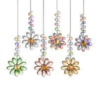 HDCRYSTALGIFTS 6PCS 12.5'' Crystal Sunflower Suncatchers for Window Hanging, Window Sun Catchers Crystals Rainbow Maker Light Catcher Indoor Outdoor Garden Decor Glass Ornaments for Christmas Tree