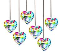 HDCRYSTALGIFTS 6PCS Crystal Love Heart Suncatcher Rainbow Maker Crystal Prism Heart Sun Catcher for Windows Hanging Crystals Wind Chime Glass Ball Hanging Ornaments Indoor Outdoor Home Garden Deco