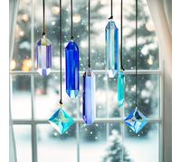 HDCRYSTALGIFTS Crystal Prisms Sun Catchers, 7PCS Blue Dreams Suncatcher Hanging Kit Rainbow Maker Pendant Ornaments for Indoor Window Outdoor Garden Christmas Tree Decor