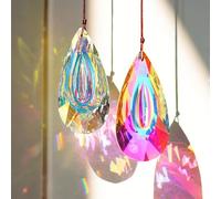 HDCRYSTALGIFTS Crystal Prisms Suncatchers Hanging Window Indoor Rainbow Maker Crystals for Home Garden Decoration Glass Ornaments for Christmas Tree 89mm 2 Pack
