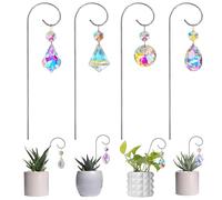 HDCRYSTALGIFTS Set 4 Small Trellis with Crystal Prisms Suncatchers for Mini Potted Plants Decorations, Rainbow Maker Plant Stakes Sun Catchers Plant Accessories Indoor (Sliver,7.5inch)