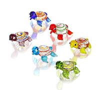 HDCRYSTALGIFTS Set of 6 Handmade Mini Sea Turtle Figurines Hand Blown Sea Animal Collectibles Ornament Art Glass Miniature Decor
