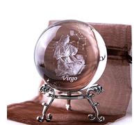 HDCRYSTALGIFTS Virgo Crystal Ball 3D Inner-Carved Glass Paperweight with Silver Flower Holder Fengshui Accessory Gift for a Virgo