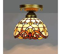 HDCW Baroque Pendant Light Fixture, 8 Inch Tiffany Style Ceiling Lamp Stained Glass Hanging Light Dining Room Bar Art Indoor Chandelier