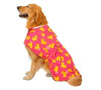 HDE Dog Bathrobe Super Absorbent Drying Towel with Hood for Large Dogs, Pink Rubber Ducks, XL