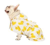 HDE Dog Bathrobe Super Absorbent Drying Towel with Hood for Large Dogs, White Rubber Ducks, Medium