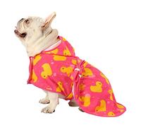 HDE Dog Bathrobe Super Absorbent Quick Drying Puppy Towel Wrap Coat Adjustable After Bath Robes with Hood for Dog Sizes S-XXL Pink Rubber Ducks M