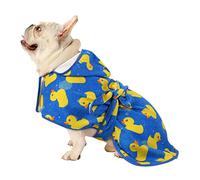 HDE Dog Bathrobe Super Absorbent Quick Drying Puppy Towel Wrap Coat Adjustable After Bath Robes with Hood for Dog Sizes S-XXL Blue Rubber Ducks M
