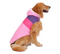 HDE Dog Puffer Jacket Fleece Lined Warm Dog Parka Winter Coat with Harness Hole Pink Stripe - XL