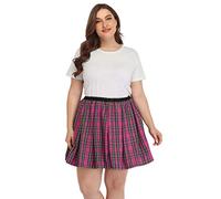 HDE Plus Size Skirt Plaid Mini Skater Skirts Pleated School Girl Lingerie - pink - 20