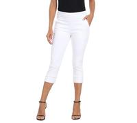 HDE Pull On Capri Pants for Women 19" Inseam Cropped Dress Pants with Pockets, White, M