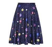HDE Skirts for Women - Midi Skirt Skater Skirt Knee Length High Waist Fun Prints, Solar System, S