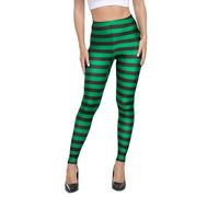HDE Trendy Design Workout Leggings - Fun Fashion Graphic Printed Cute Patterns, Black and Green Witch Stripes, M