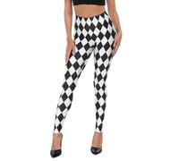 HDE Trendy Design Workout Leggings - Fun Fashion Graphic Printed Cute Patterns, Black and White Diamonds, XXL