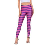 HDE Women Purple Pink Stripe Leggings Cheshire Halloween 5K Theme Pants Workout Tights