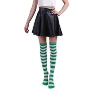 HDE Women’s Extra Long Striped Socks Over Knee High Opaque Stockings (Green & White)
