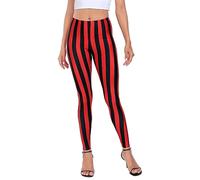 HDE Womenâ€™s Red Black Striped Leggings Vertical Stripe Workout Tight Pants