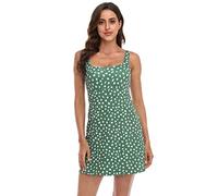 HDE Womens Exercise Workout Dress with Built-in Shorts Sleeveless Athletic Dresses for Golf Tennis, Green Ditsy Floral W/Bra, XXL