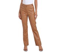 HDE Women's Faux Leather High Waist Straight Leg Pants with Pockets, Camel Brown, XL