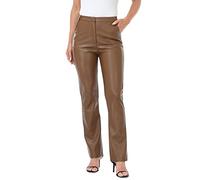 HDE Women's Faux Leather Pants High Waisted Straight Leg Trousers with Pockets, Brown, M