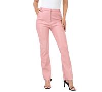 HDE Women's Faux Leather Pants High Waisted Straight Leg Trousers with Pockets, Pink, Large