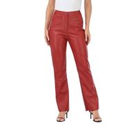 HDE Women's Faux Leather Pants High Waisted Straight Leg Trousers with Pockets, Red, M