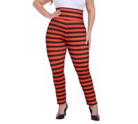 HDE Womens Plus Size Graphic Legging High Waist Stretch Halloween Costume Tights Black and Red Horizontal Stripes - 2X