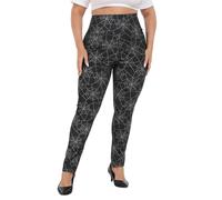 HDE Womens Plus Size Graphic Leggings High Waist Stretch Halloween Costume Full Ankle Length Soft Footless Opaque Tights, Spiderweb, 3X