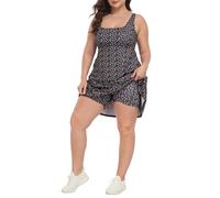 HDE Womens Plus Size Tennis Athletic Workout Dress with Built-in Shorts & Bra Black, Black Ditsy Floral, 20 Plus