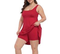 HDE Womens Plus Size Tennis Athletic Workout Dress with Built-in Shorts & Bra Black, Red, 26 Plus