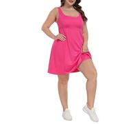 HDE Womens Plus Size Tennis Athletic Workout Dress with Built-in Shorts & Bra, Hot Pink, 22 Plus