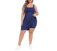 HDE Womens Plus Size Tennis Athletic Workout Dress with Built-in Shorts & Bra, Navy Blue, 26 Plus