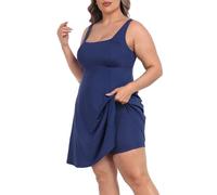 HDE Womens Plus Size Tennis Athletic Workout Dress with Built-in Shorts & Bra, Navy Blue, 30 Plus