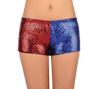 HDE Women's Red and Blue Metallic Sequin Booty Shorts for Harley Misfit Halloween Costume