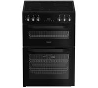 HDE6VDB1 60cm Electric Ceramic Cooker - Freestanding Double Oven with Ceramic Hob, Multiflow Technology, Catalytic Liners, 77L Main Oven, Fast Heating Zones - Black