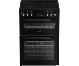 HDE6VDB1 60cm Electric Ceramic Cooker - Freestanding Double Oven with Ceramic Hob, Multiflow Technology, Catalytic Liners, 77L Main Oven, Fast Heating Zones - Black