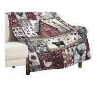 HDESDIS Barn Cabin Patchwork Blanket, Soft Fuzzy Flannel Farm Cow Chicken Rustic Throw Blanket for Sofa Couch Bed, Picnic, 60x80 Inch