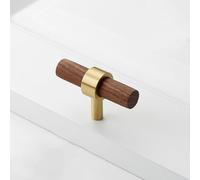 HDEYRSX 1 Pack Cupboard Handles Kitchen Cabinet Doors Handles T Bar Knobs Wardrobe Pull Handle Wooden Drawer Handles for Bedroom Furniture Dresser,Includes Screws (Walnut,Single-Hole)