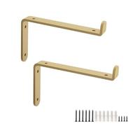 HDEYRSX 2 Pack Metal Scaffold Board Shelf Brackets,4mm Thick Heavy Duty Floating Shelf Brackets with Lips,Wall Mounted Industrial Shelves Support Brackets with Screws,Gold (100mm)