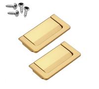HDEYRSX 2 Pcs Flush Drawer Pulls Aluminum Alloy Kitchen Cabinet Handles Invisible Door Knobs Furniture Pulls for Cupboard Wardrobe Closets Dresser,with Screws (Gold,Hole Centre 64mm)