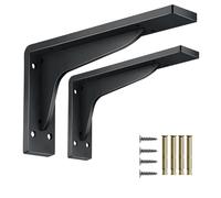 HDEYRSX Pack of 2 Floating Shelf Brackets,Wall Mounted Support Brackets Metal Scaffold Board Heavy Duty Right Angle Corner Brace for Storage Shelf,Bookshelf,with Screws (440mm,Black)