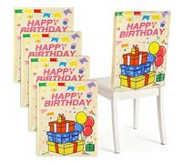 HDFCLUP 4-Pc Birthday Chair Covers - Happy Birthday Seat Slipcovers for Kids Party, Classroom, Home Decor - Reusable Dining Chair Covers for Boys & Girls Celebration