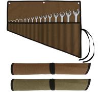 HDFGB 2 Pack Waxed Canvas Tool Roll Bags,Heavy Duty Spanner Chisel Organiser Waterproof Tool Up Bag with 16 Pockets,Multi-Purpose Tool Wrap Bag for Plumbers Craftsmen and Electricians