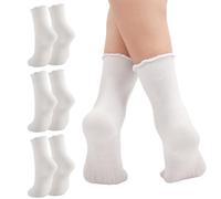 HDFGB 3 Pairs Pilates Grip Socks Non Slip Yoga Socks Ruffle Women Long White Ballet Sock for Barre Dance Trampoline Gym