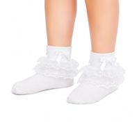 HDFHDF 1 Pair White Frilly Socks Girls Lace Bow Mid Tube Lace Socks Party Dress Matching Dance School Child Cute (UK, Age, 6 Years, 8 Years, Regular, White-pearl)