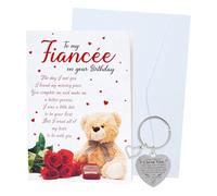 HDFHDF 1 PCS Fiancee Birthday Card for Her with Envelopes and Keychains Romantic and Cute Little Bear I Love You Festivals and Anniversaries Meaningful Gift Girlfriend Future Wife Bride (Fiancee)