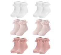 HDFHDF 6 Pairs Frilly Socks Kids Baby Girls Anti Slip Floor Spring and Autumn Cotton Infants and Young Children Learning to Walk Unsteadily Cute Solid Color Lace (0-1 Years)