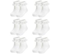 HDFHDF 6 Pairs Socks Kids Baby Girls Anti Slip Floor Spring and Autumn Cotton Learning to Walk Unsteadily Lace (UK, Age, 0 Months, 6 Months, 6 Pairs: White)